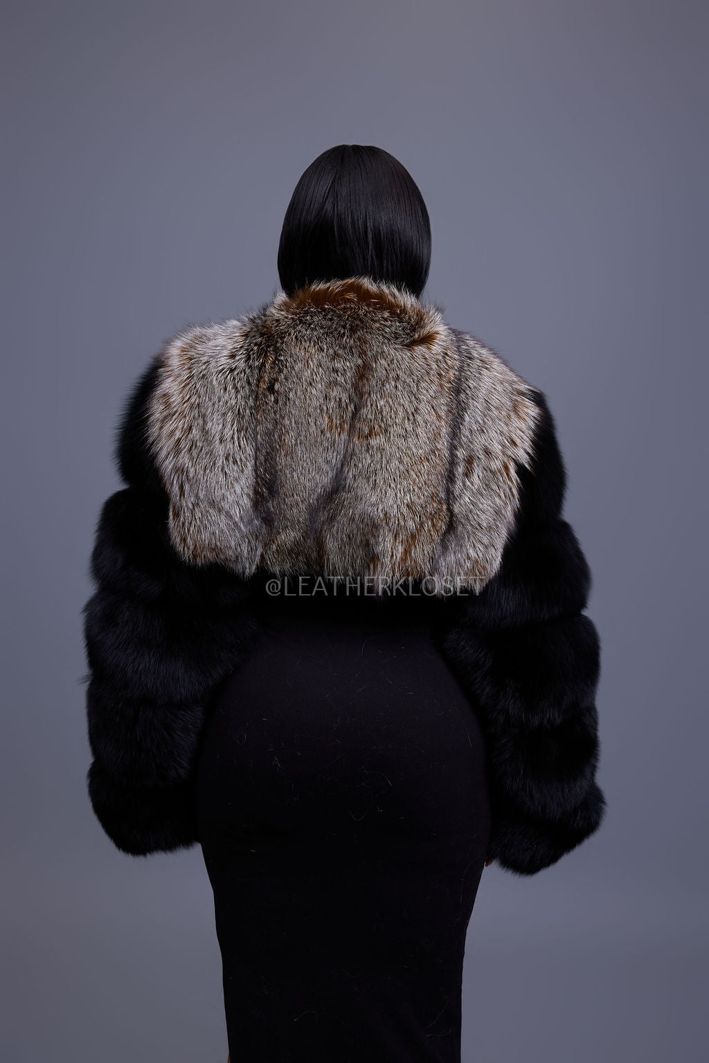 Women's Sasha Crop Fox Bomber [Black/Crystal]