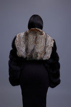Women's Sasha Crop Fox Bomber [Black/Crystal]