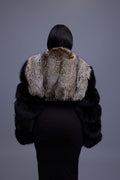 Women's Sasha Crop Fox Bomber [Black/Crystal]