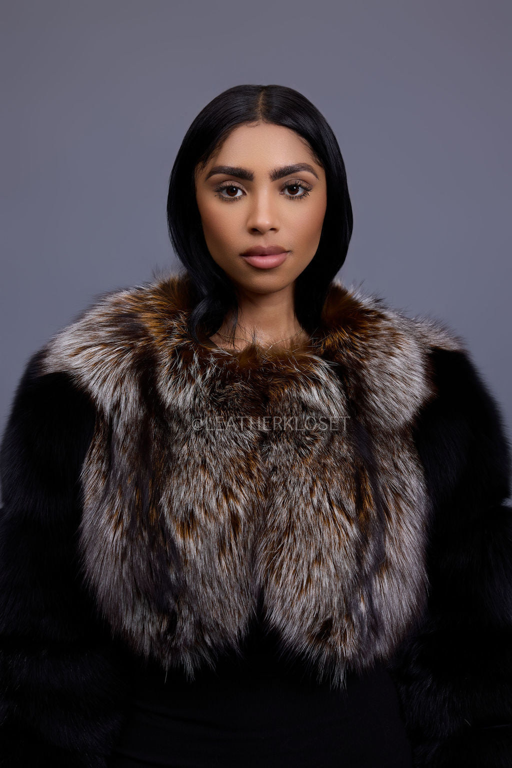 Women's Sasha Crop Fox Bomber [Black/Crystal]