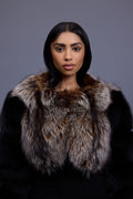 Women's Sasha Crop Fox Bomber [Black/Crystal]