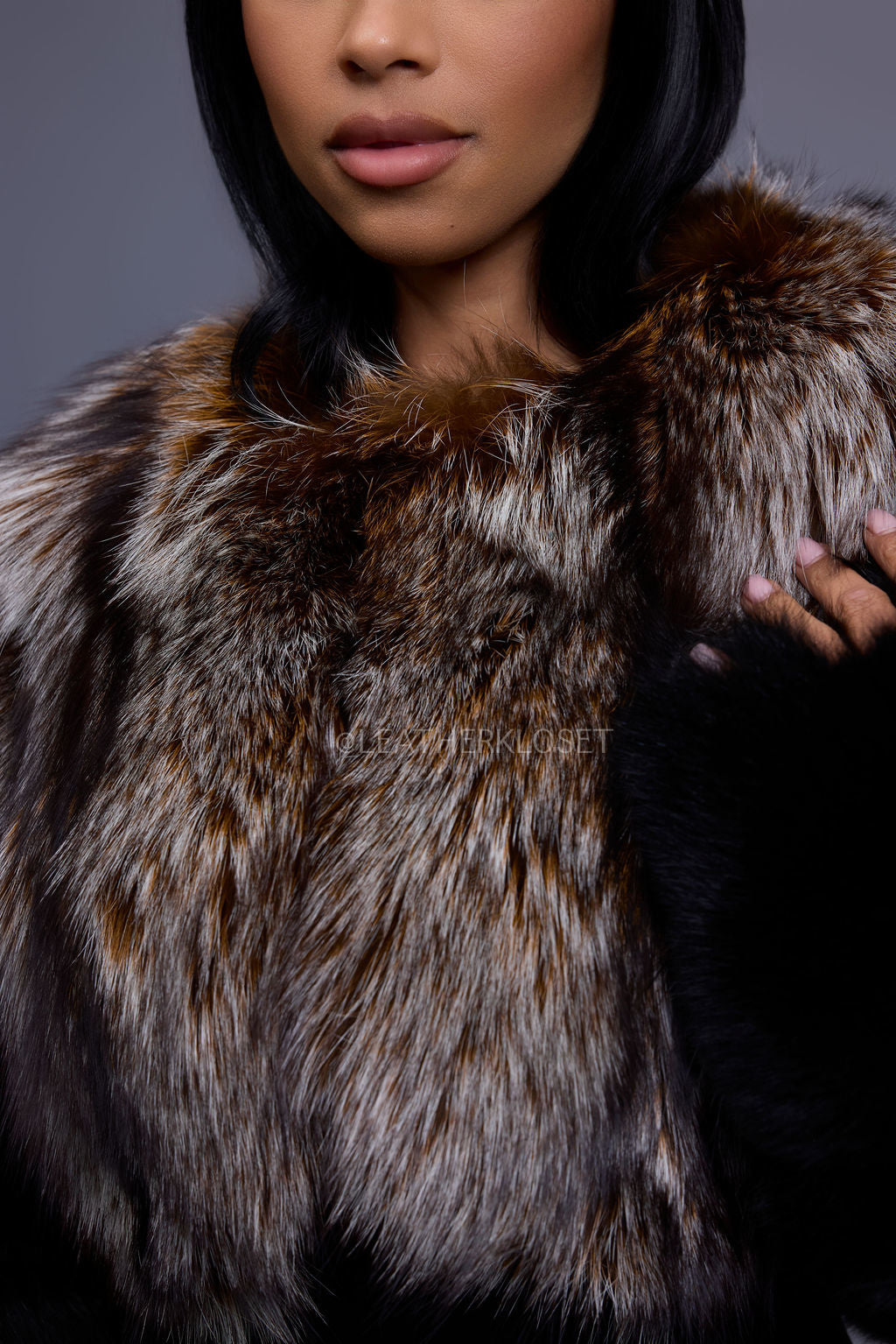 Women's Sasha Crop Fox Bomber [Black/Crystal]