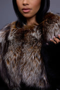 Women's Sasha Crop Fox Bomber [Black/Crystal]