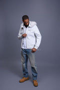 Men's Franklin Quilted Leather Bomber Jacket With Fox Hood [White]