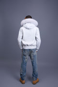 Men's Franklin Quilted Leather Bomber Jacket With Fox Hood [White]