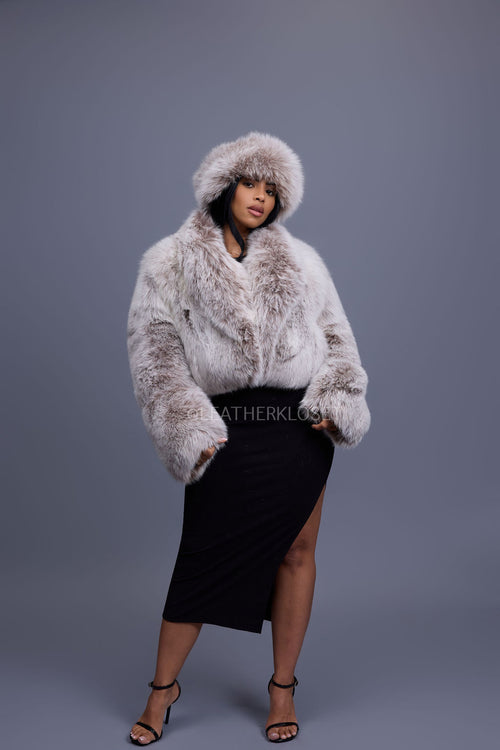 Women's Charlotte Crop Fox Bomber [Beige Frosted]