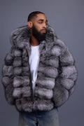 Men's Silver Fox Fur Bomber With Hood