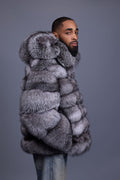 Men's Silver Fox Fur Bomber With Hood