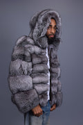 Men's Silver Fox Fur Bomber With Hood