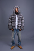 Men's Silver Fox Fur Bomber With Hood