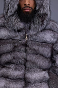 Men's Silver Fox Fur Bomber With Hood