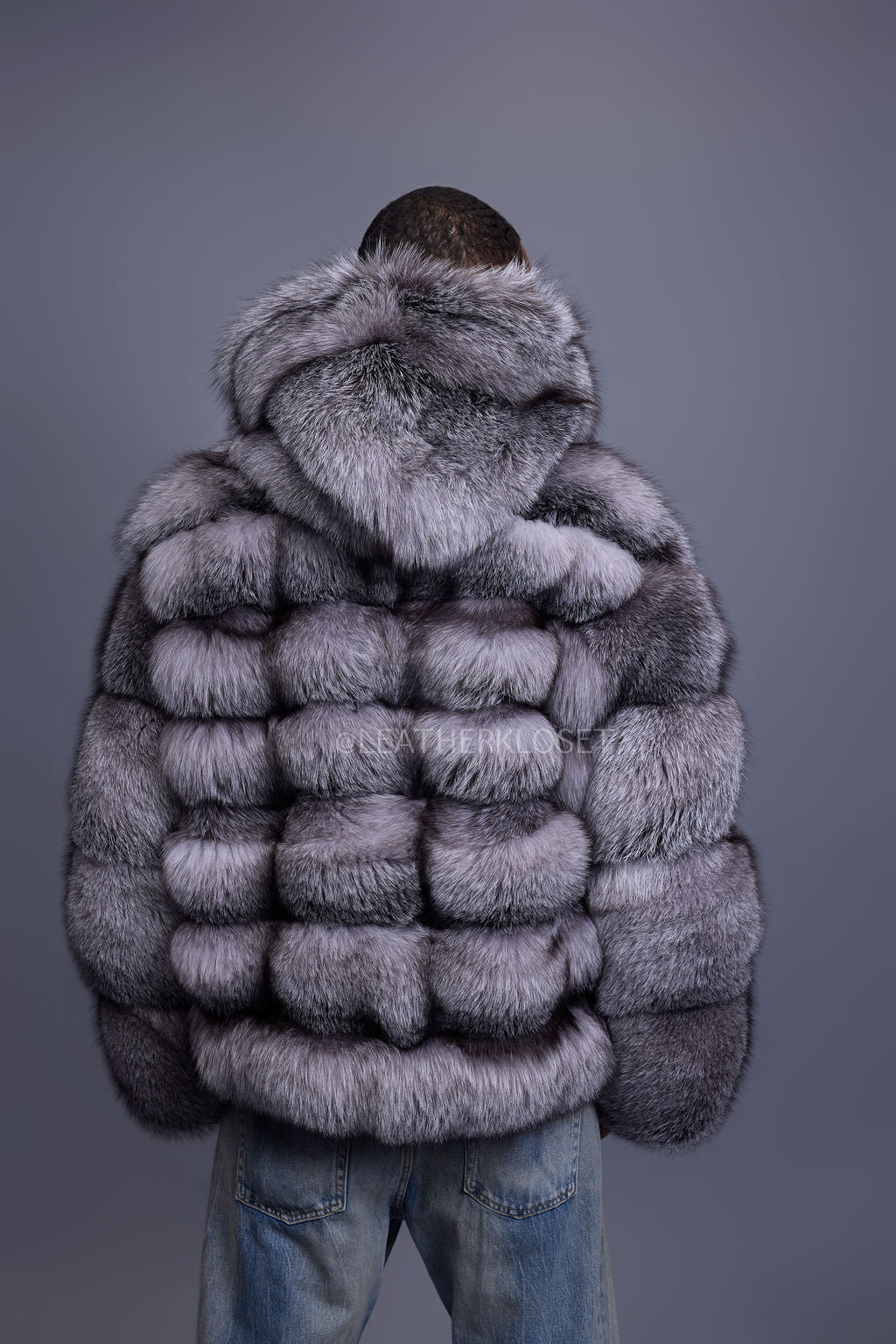 Men's Silver Fox Fur Bomber With Hood