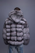 Men's Silver Fox Fur Bomber With Hood