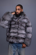 Men's Silver Fox Fur Bomber With Hood