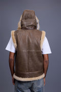 Men's Real Sheepskin Shearling Vest With Fox [Olive]