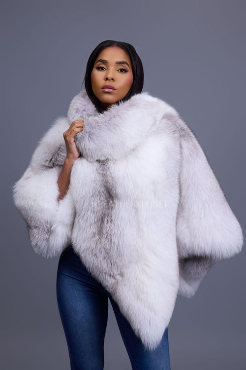 Women's Ruby Fox Fur Poncho [Arctic Fox]