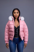 Women's Leather Snorkel Bomber Jacket [Bubble Pink]