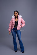 Women's Leather Snorkel Bomber Jacket [Bubble Pink]