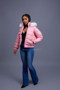 Women's Leather Snorkel Bomber Jacket [Bubble Pink]