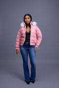 Women's Leather Snorkel Bomber Jacket [Bubble Pink]