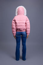 Women's Leather Snorkel Bomber Jacket [Bubble Pink]