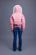 Women's Leather Snorkel Bomber Jacket [Bubble Pink]