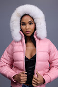Women's Leather Snorkel Bomber Jacket [Bubble Pink]
