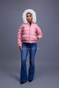 Women's Leather Snorkel Bomber Jacket [Bubble Pink]