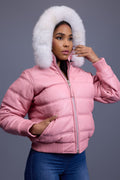 Women's Leather Snorkel Bomber Jacket [Bubble Pink]