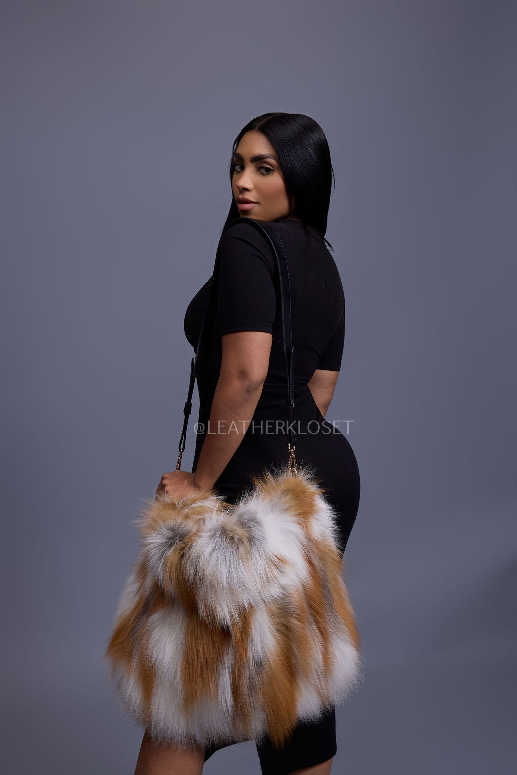 Sasha Fox Fur Crossbody Bag Large Size [Natural]