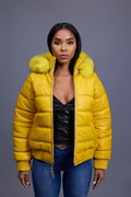 Women's Leather Snorkel Bomber Jacket [Yellow/Yellow Fox]