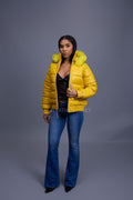 Women's Leather Snorkel Bomber Jacket [Yellow/Yellow Fox]