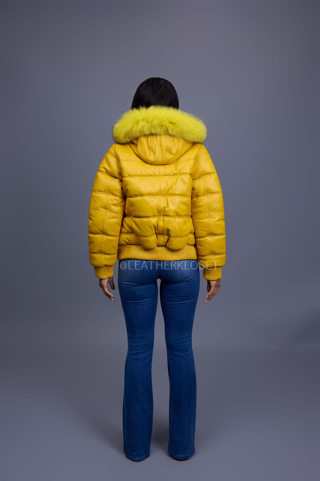 Women's Leather Snorkel Bomber Jacket [Yellow/Yellow Fox]