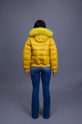 Women's Leather Snorkel Bomber Jacket [Yellow/Yellow Fox]
