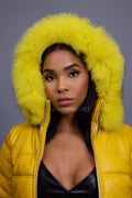 Women's Leather Snorkel Bomber Jacket [Yellow/Yellow Fox]