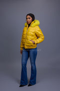 Women's Leather Snorkel Bomber Jacket [Yellow/Yellow Fox]