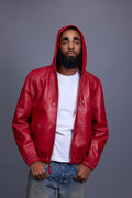 Men's Leather Hoodie [Red]