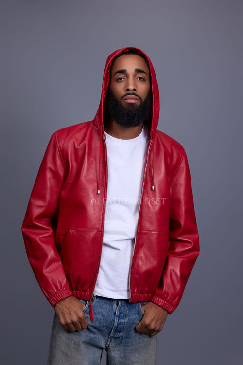 Men's Leather Hoodie [Red]
