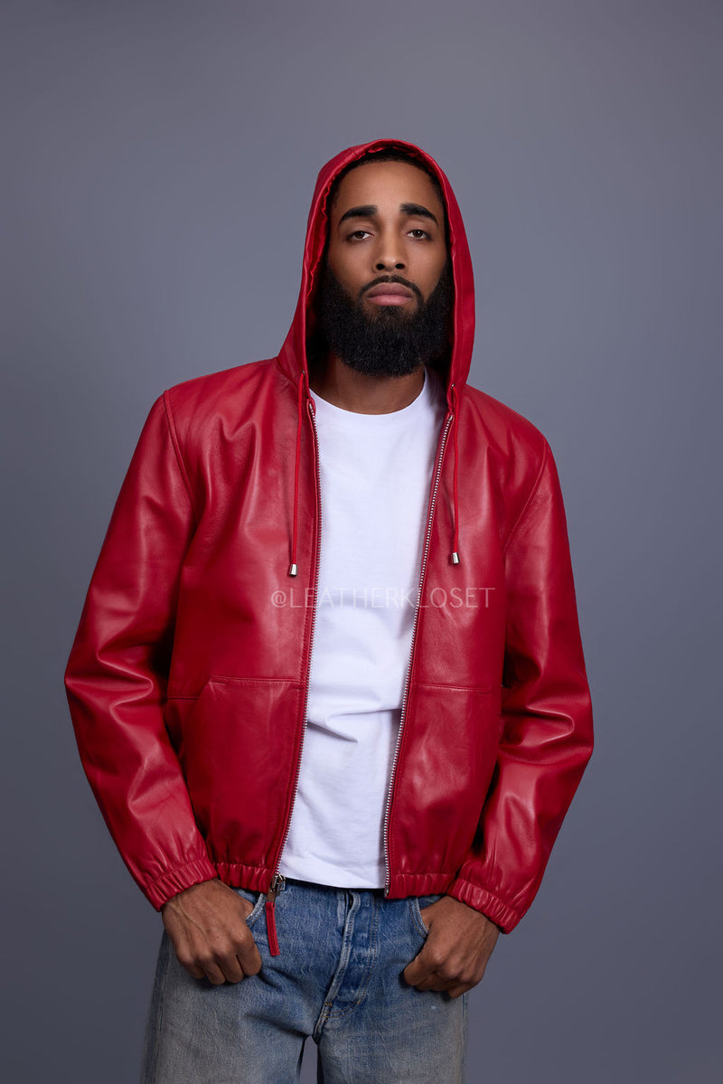 Men's Leather Hoodie [Red]