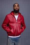 Men's Leather Hoodie [Red]