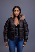 Women's Leather Snorkel Bomber Jacket [Copper/Crystal Fox]