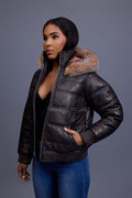 Women's Leather Snorkel Bomber Jacket [Copper/Crystal Fox]
