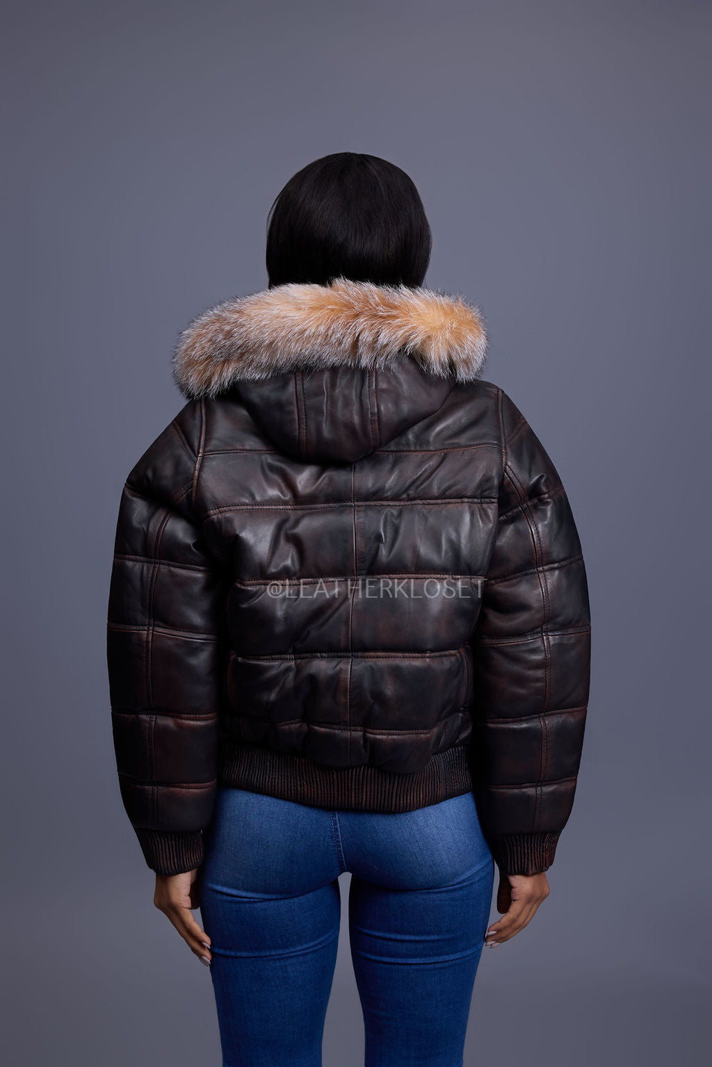 Women's Leather Snorkel Bomber Jacket [Copper/Crystal Fox]
