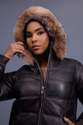 Women's Leather Snorkel Bomber Jacket [Copper/Crystal Fox]