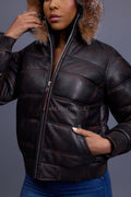 Women's Leather Snorkel Bomber Jacket [Copper/Crystal Fox]