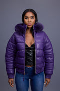 Women's Leather Snorkel Bomber Jacket [Purple/Purple Fox]
