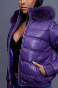 Women's Leather Snorkel Bomber Jacket [Purple/Purple Fox]