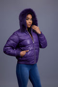 Women's Leather Snorkel Bomber Jacket [Purple/Purple Fox]