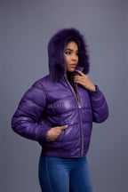Women's Leather Snorkel Bomber Jacket [Purple/Purple Fox]