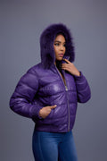 Women's Leather Snorkel Bomber Jacket [Purple/Purple Fox]